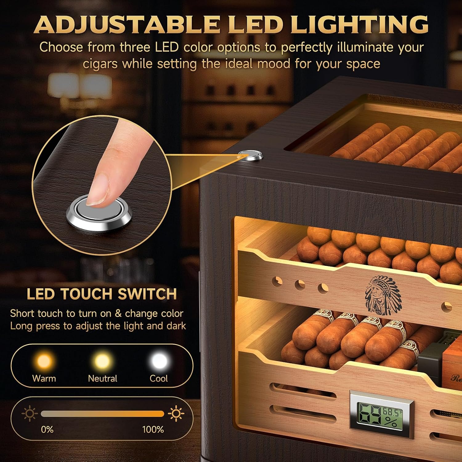 XIFEI Cabinet Humidor with LED Lighting and Glass Door: image 4