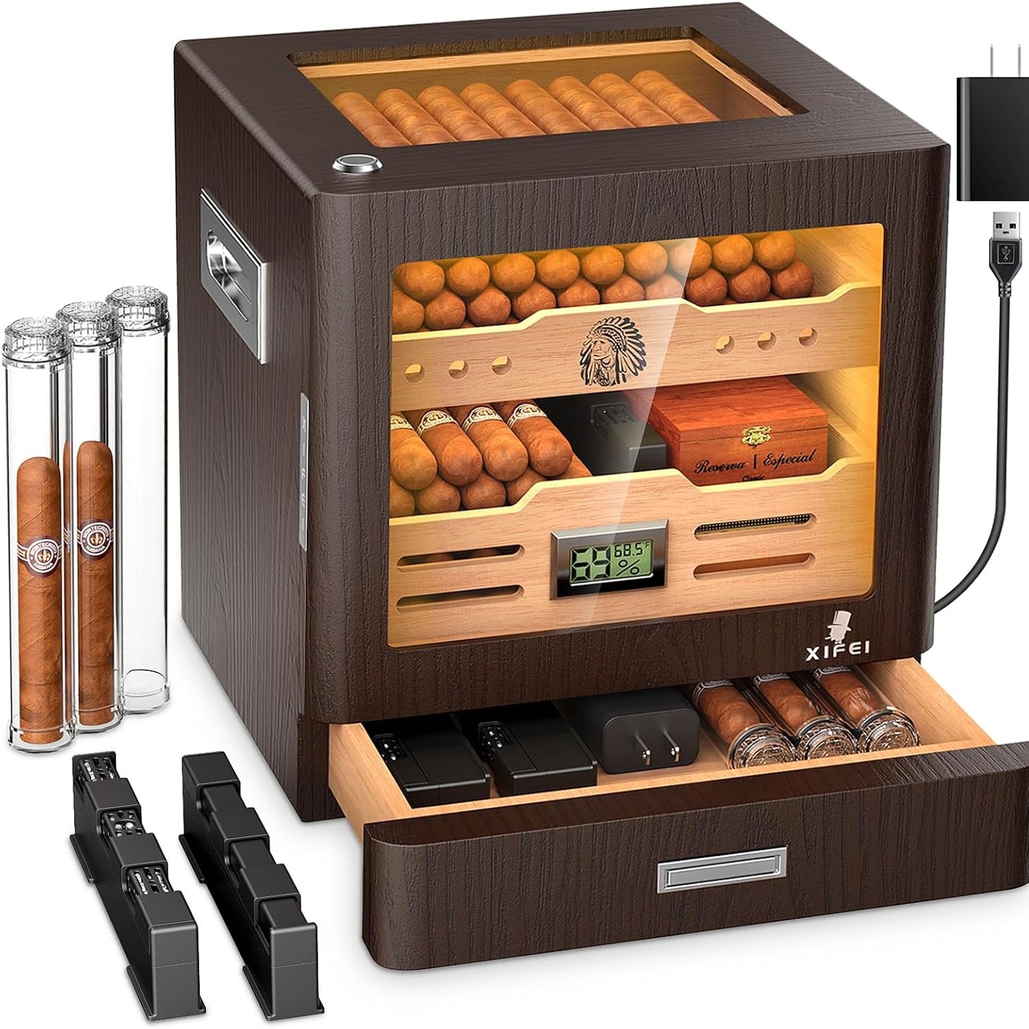 XIFEI Cabinet Humidor with LED Lighting and Glass Door