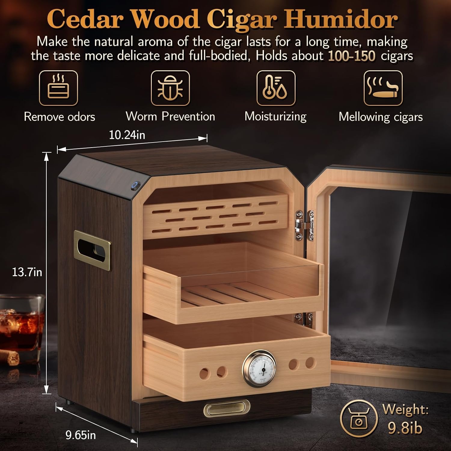 Lighted Display Humidor Cabinet with Magnetic Glass Door: image 2